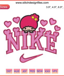 Nike Lala Sanrio Hearts Embroidery Design featuring Little Twin Stars Kiki and Lala in cute stitching pattern.