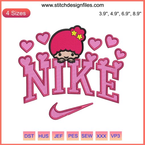 Nike Lala Sanrio Hearts Embroidery Design featuring Little Twin Stars Kiki and Lala in cute stitching pattern.