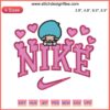 Nike Kiki Sanrio Hearts Embroidery Design featuring Little Twin Stars Kiki and Lala, digital stitching art, cute kawaii design.