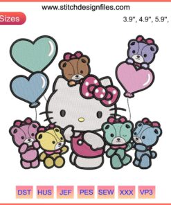 Hello Kitty and Teddy Bears Embroidery Design | Cute Sanrio Digital Stitching for Crafting & Sewing Projects