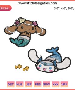 Cinnamoroll and Mocha Mermaids Embroidery Design | Cute Sanrio Mermaids in Elegant Stitching Patterns | Digital Art