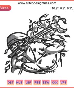 Zoro Bite the Sword Embroidery Design for One Piece Fans | Digital Anime Stitching Pattern with Sword Motif