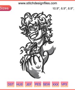 Anime Luffy Gear 5 Embroidery Design | One Piece Digital Stitching | Pirate Theme | Intricate Pattern | High-Quality | Fan Art
