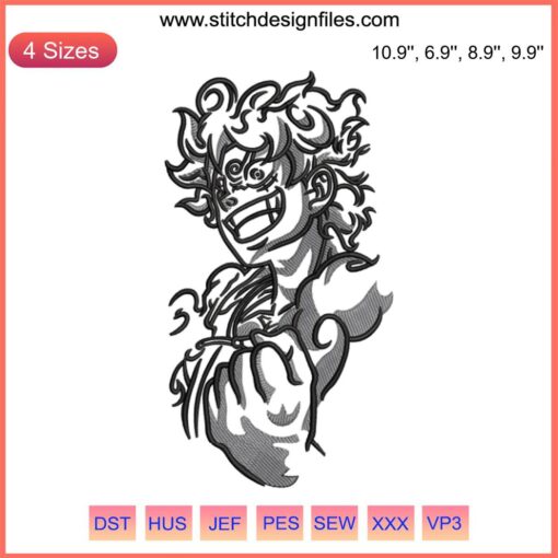 Anime Luffy Gear 5 Embroidery Design | One Piece Digital Stitching | Pirate Theme | Intricate Pattern | High-Quality | Fan Art