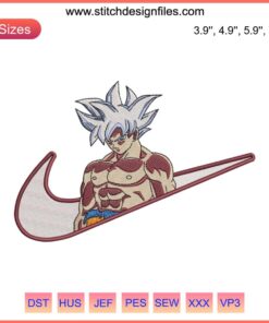 Nike Goku Ultra Instinct Embroidery Design, Anime Digital Stitching, Dragon Ball Embroidery Art, Custom Nike Apparel Design