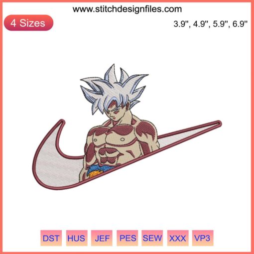 Nike Goku Ultra Instinct Embroidery Design, Anime Digital Stitching, Dragon Ball Embroidery Art, Custom Nike Apparel Design