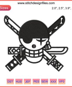 "Zoro Logo Black Embroidery | One Piece Digital Stitch | Anime Crest Design"