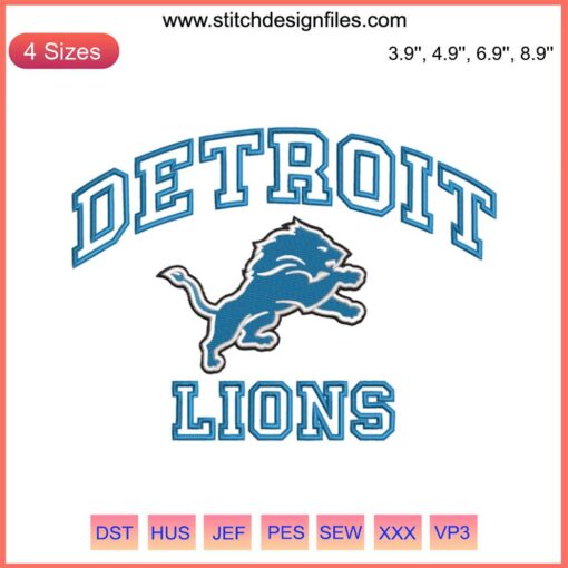 Detroit Lions logo embroidery design, NFL team stitching pattern, digital sports logo, Detroit Lions embroidery file, football motif.