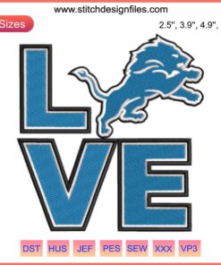 Detroit Lions Heart Embroidery Design: American Football Digital Stitching, Team Logo, Sport Craft Pattern