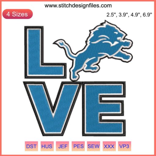 Detroit Lions Heart Embroidery Design: American Football Digital Stitching, Team Logo, Sport Craft Pattern