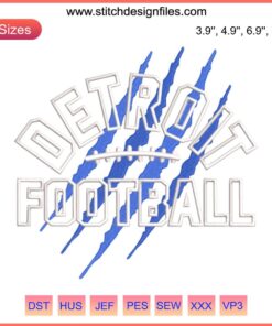 Detroit Lions Embroidery Design: NFL Football Scratches Stitch Pattern, Digital Sewing File, Team Logo, Blue and Silver Thread