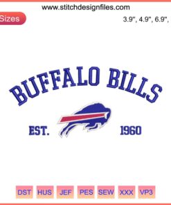 Buffalo Bills Embroidery Design: NFL Football 1960 Stitching, Official Team Logo, Buffalo Bills Digital Art, DIY Fan Apparel.