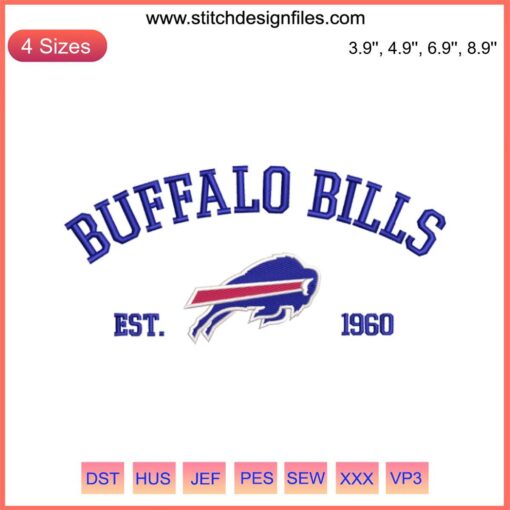 Buffalo Bills Embroidery Design: NFL Football 1960 Stitching, Official Team Logo, Buffalo Bills Digital Art, DIY Fan Apparel.