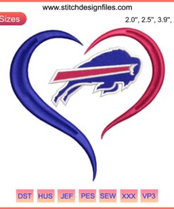 Buffalo Bills Heart Embroidery Design: Perfect for Football Lovers, Digital Stitch, NFL Team Embroidery Pattern.