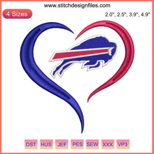 Buffalo Bills Heart Embroidery Design: Perfect for Football Lovers, Digital Stitch, NFL Team Embroidery Pattern.