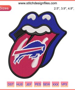 Buffalo Bills NFL tongue embroidery design featuring lips with team logo, perfect for digital stitching projects.