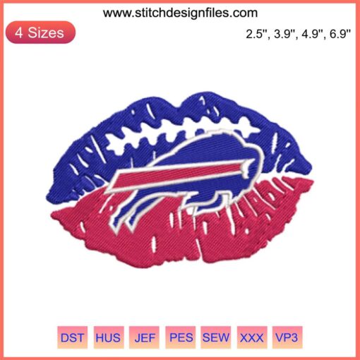 Buffalo Bills NFL Lips Embroidery Design featuring team logo, perfect for football-themed digital stitching projects.