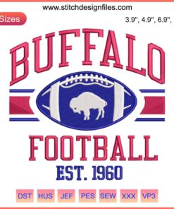 Vintage Buffalo Football EST 1960 Embroidery Design featuring intricate digital stitching, highlighting classic American football heritage.