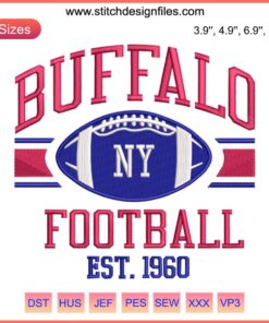 Buffalo NY Football Est. 1960 Embroidery Design featuring Buffalo Bills Digital Stitching, perfect for NFL fans and embroidery projects.