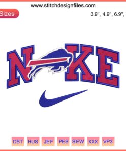 Buffalo Bills x Nike NFL Embroidery Design: Iconic Buffalo logo digital stitching on vibrant textile background.
