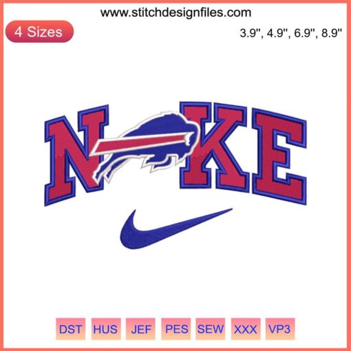 Buffalo Bills x Nike NFL Embroidery Design: Iconic Buffalo logo digital stitching on vibrant textile background.