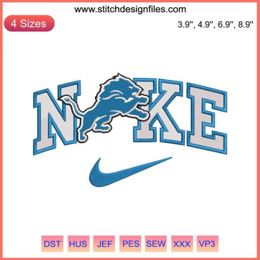 Detroit Lions x Nike NFL logo digital embroidery design featuring detailed stitching of the iconic lion emblem.