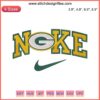 Green Bay Packers x Nike embroidery design, NFL football logo, digital stitching, sportswear branding, team emblem badge.