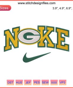 Green Bay Packers x Nike embroidery design, NFL football logo, digital stitching, sportswear branding, team emblem badge.