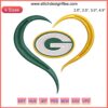 Green Bay Packers Heart Embroidery Design, Football Lover Digital Stitching, NFL Logo, Sports-Themed Embroidery Pattern