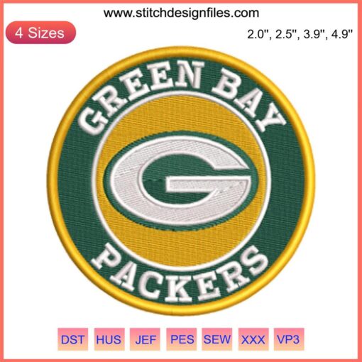 Green Bay Packers Logo Embroidery Design, digital football stitching, sports logo pattern, NFL team crest embroidery