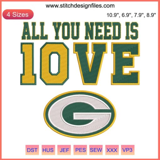 Green Bay Packers Jordan Love Embroidery Design | Digital Sports Logo Stitching | Packers QB Embroidered Pattern