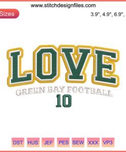 Jordan Love Green Bay Packers embroidery design, NFL sports stitching, digital download, football-themed stitching pattern.