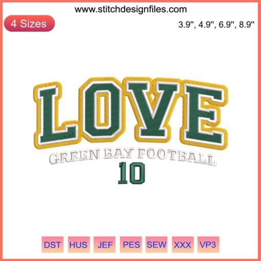 Jordan Love Green Bay Packers embroidery design, NFL sports stitching, digital download, football-themed stitching pattern.