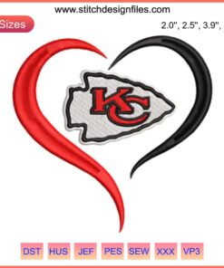 Kansas City Chiefs Heart Embroidery Design, NFL Football Lover Digital Stitching, Passionate Fan Pattern