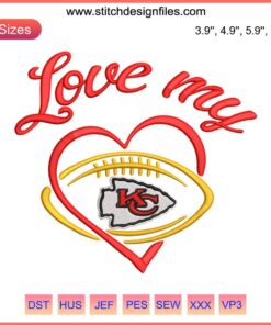Kansas City Chiefs Embroidery Design | NFL Football Stitch | Digital Stitching Logo | Love My Chiefs | Team Spirit Embroidery