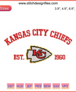 Kansas City Chiefs Embroidery Design: Est. 1960, Champion Digital Stitching, NFL Team Logo, Red and Gold Threads