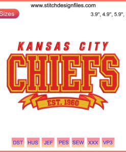Kansas City Chiefs Embroidery Design: Red "KC Chiefs Est. 1960" Logo, Football Theme, Digital Stitching File