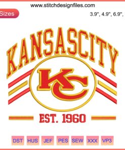 Vintage Kansas City Chiefs Est. 1960 Embroidery Design, NFL Football Digital Stitching, KC Chiefs Logo, Retro Sports Art