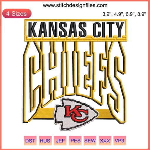 Retro Kansas City Chiefs Football Embroidery Design, perfect digital stitching gift for passionate Chiefs football fans.