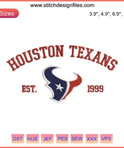 Houston Texans Football Embroidery Design, Est. 1999, Digital Stitching, NFL Logo, Sport-themed Machine Embroidery
