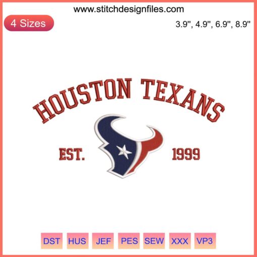 Houston Texans Football Embroidery Design, Est. 1999, Digital Stitching, NFL Logo, Sport-themed Machine Embroidery
