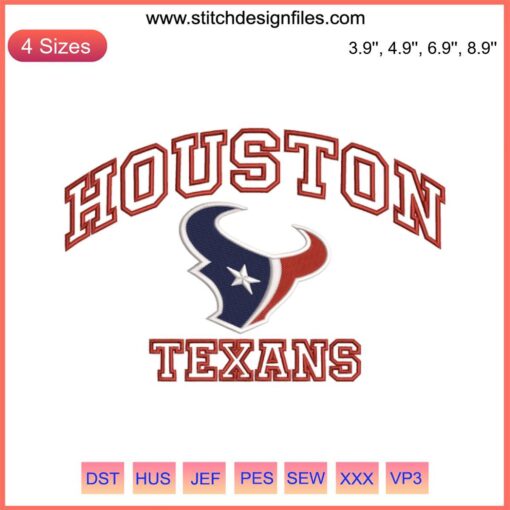 Houston Texans logo embroidery design, digital stitching for NFL fans, perfect for crafting and personalized sports apparel.