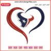 NFL Houston Texans Heart Embroidery Design, featuring team logo & colors, perfect for football fans. Texan stitching theme.