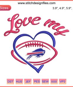 Buffalo Bills football embroidery design for fans, featuring team logo in vibrant colors. Perfect for embroidery enthusiasts.