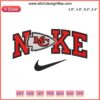 Kansas City Chiefs x Nike logo NFL football embroidery design, digitizing service, high-quality stitching template.