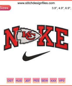 Kansas City Chiefs x Nike logo NFL football embroidery design, digitizing service, high-quality stitching template.