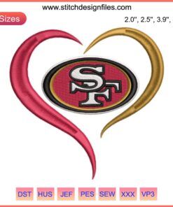 San Francisco 49ers Heart Embroidery Design | Digital Football Stitching | NFL Fan Gift | Custom Embroidery Pattern