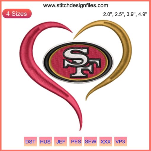 San Francisco 49ers Heart Embroidery Design | Digital Football Stitching | NFL Fan Gift | Custom Embroidery Pattern