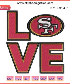 Love San Francisco 49ers Embroidery Design | NFL Football Digital Stitching with Iconic Team Logo and Heart Graphic