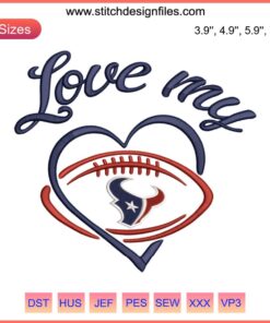 Houston Texans Embroidery Design | NFL Football Digital Stitching | Team Logo with Football Motifs | Fan Apparel Craft